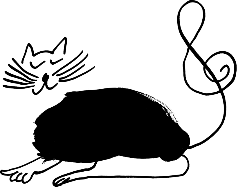 null | Katze Mit Notenschlüsselschwanz für JDO Eine liegende Katze mit einem zum Notenschlüssel geformten Schwan