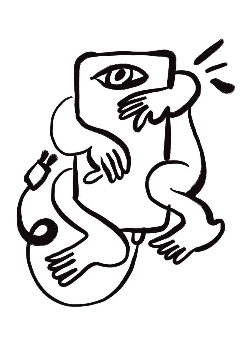 null | Motive Goof Vibes Only Ein Mobiltelefon mit lächelnden Augen und Armen und Beinen