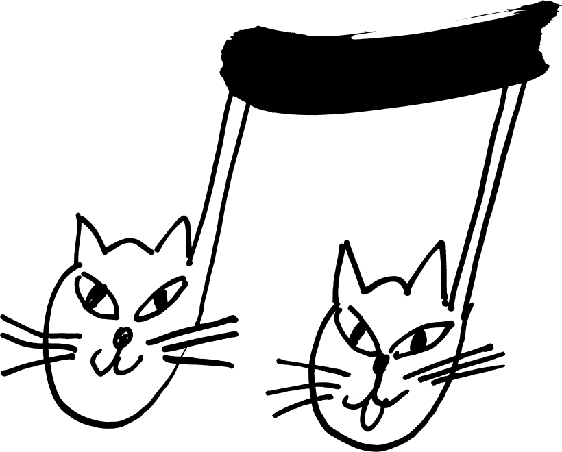 null | Katzen als Achtelnoten - Junge Deutsche Oper Zwei fröhliche Katzenköpfe bilden das System zweier Achtelnoten