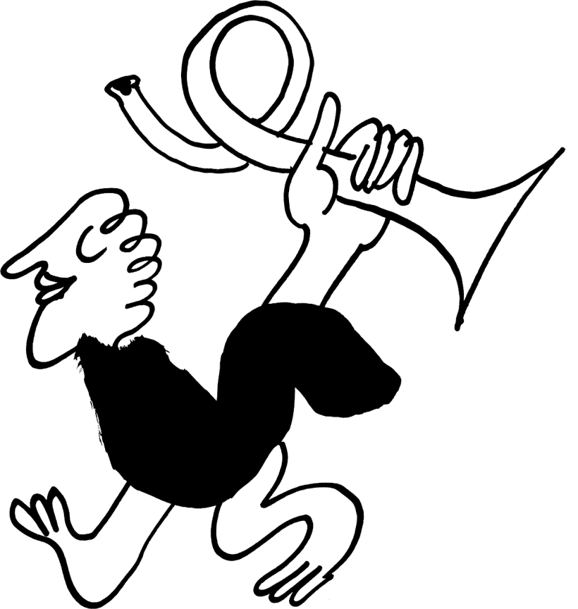 null | Kringel mit Kopf und Horn Eine Kringellinie mit Tröte und Gesicht