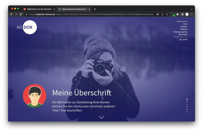 Beispiel für den Startscreen eines OnePager