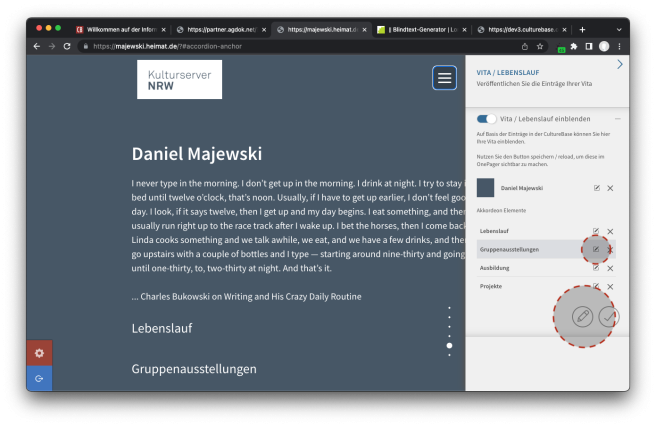 Anzeige von Kurzdarstellung und Lebenslauf