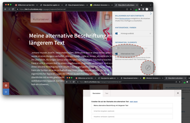 Alternativer Titel und Text auf dem Startscreen