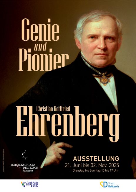 Plakat zur Ehrenbergausstellung im Museum Barockschloss Delitzsch | ©2025, Pigors.biz
