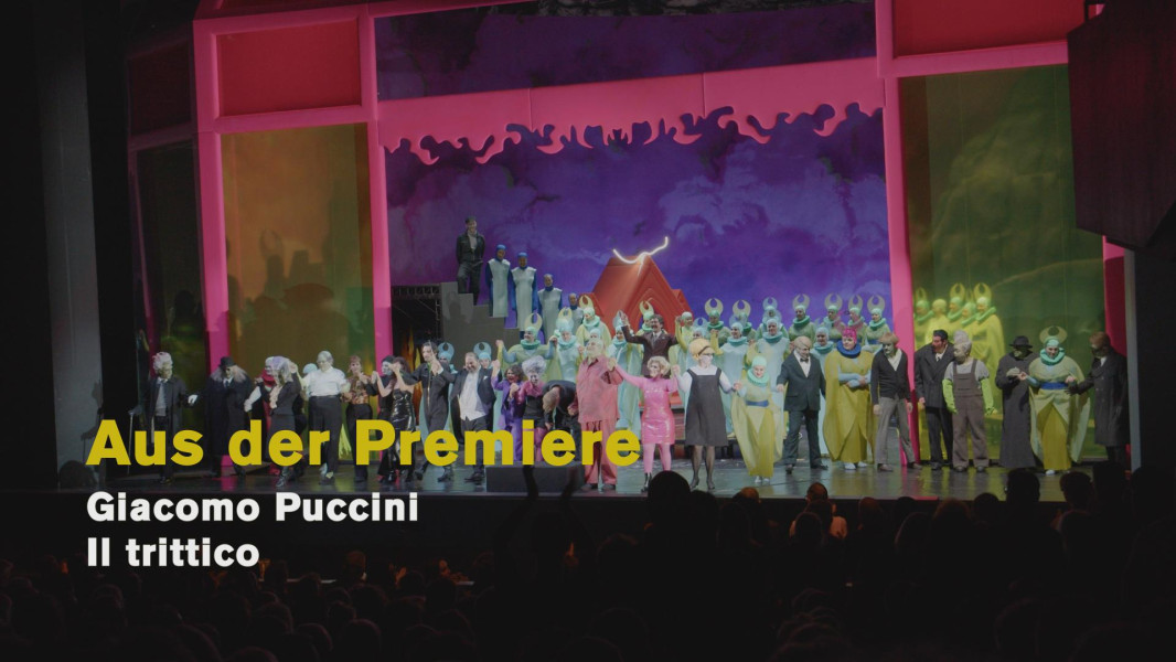 Aus der Premiere: Il trittico - © Ruth Tromboukis Dieses Foto ist das Standbild zu den Premierenstimmen, die wir direkt nach der Premiere im Foyer unter dem Publikum sammeln. Auf dem Foto der Cast der Vorstellung mit dem Dirigenten John Fiore.