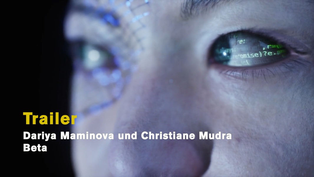Dieses Bild ist das Standbild zum Video-Trailer mit Stückimpressionen zu Christiane Mudras investigativem Musiktheater Beta. Darauf das Avatar Lou der Hackerin Untitled.