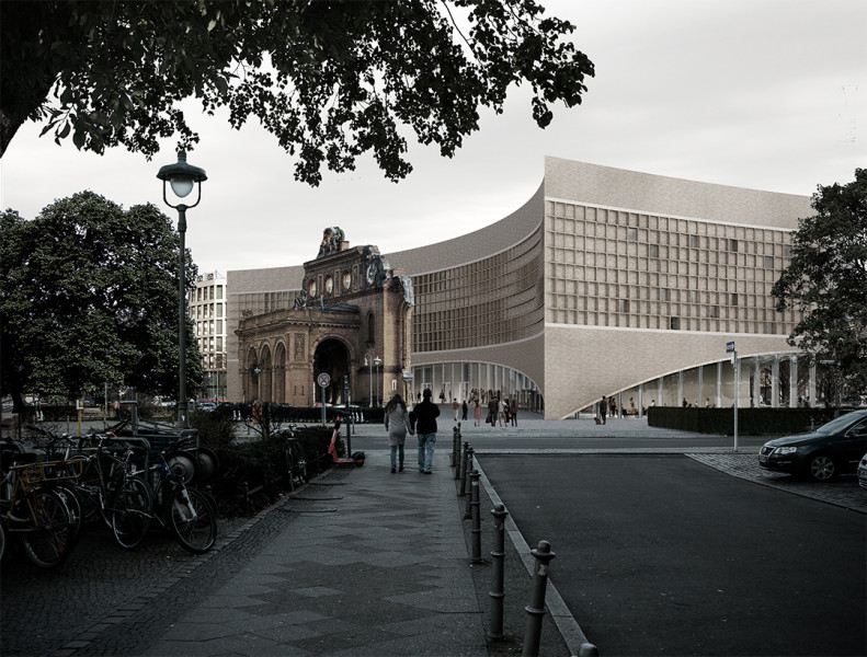 Das zukünftige Exilmuseum Berlin am Anhalter Bahnhof in einem Architekturentwurf von Dorte Mandrup, Kopenhagen, bildet die Illustration zum Abschlusskonzert der Tage des Exils. Dieses findet in der Deutschen Oper Berlin statt zugunsten des Exilmuseums.