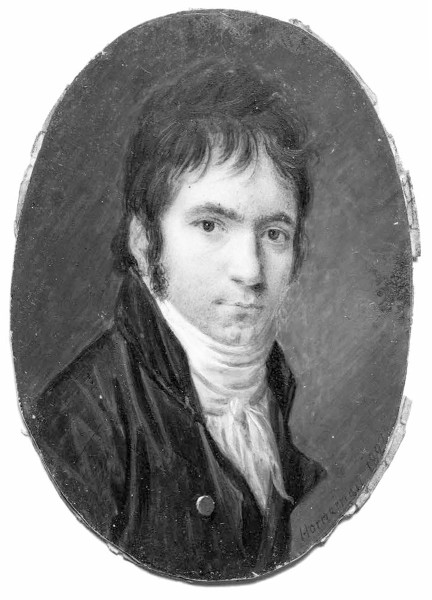 Ludwig van Beethoven, Miniatur auf Elfenbein von Christian Hornemann, 1802.