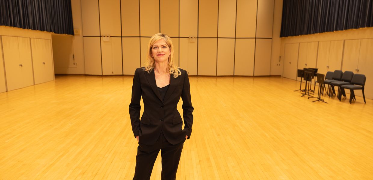 Keri-Lynn Wilson an ihrem Seelenort, Raum 309 in der Juilliard School in New York  Keri-Lynn Wilson an ihrem Seelenort, Raum 309 in der Juilliard School in New York
