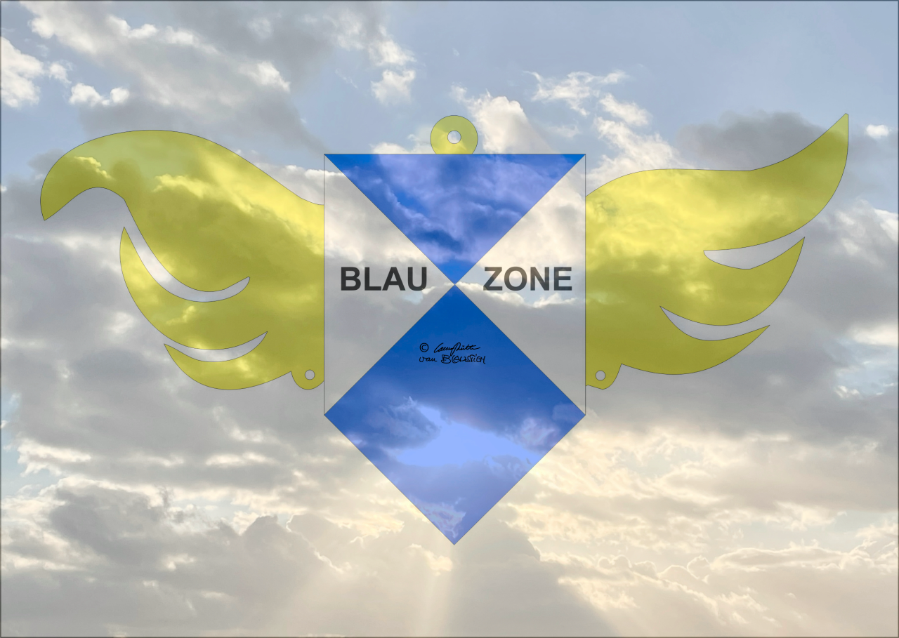 BLAUZONEN Wand-Zeichen-Objekt mit Himmel |  2024, Karl Caesar Rütten // Vektorgrafik | Karl Caesar Rütten BLAUZONEN Wand-Zeichen-Objekt mit Himmel