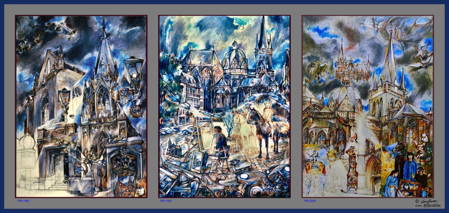 Aachen Triptychon (Buntstift-Zeichnungen 50x70) |  2025, Karl Caesar Rütten | Karl Caesar Rütten Aachen Triptychon (Buntstift-Zeichnungen 50x70)